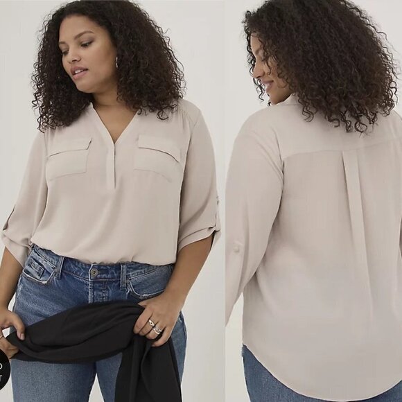 torrid Tops - Torrid Womens NWT Gray Harper Georgette Collared Roll Tab 3/4 Sleeve Blouse 3X